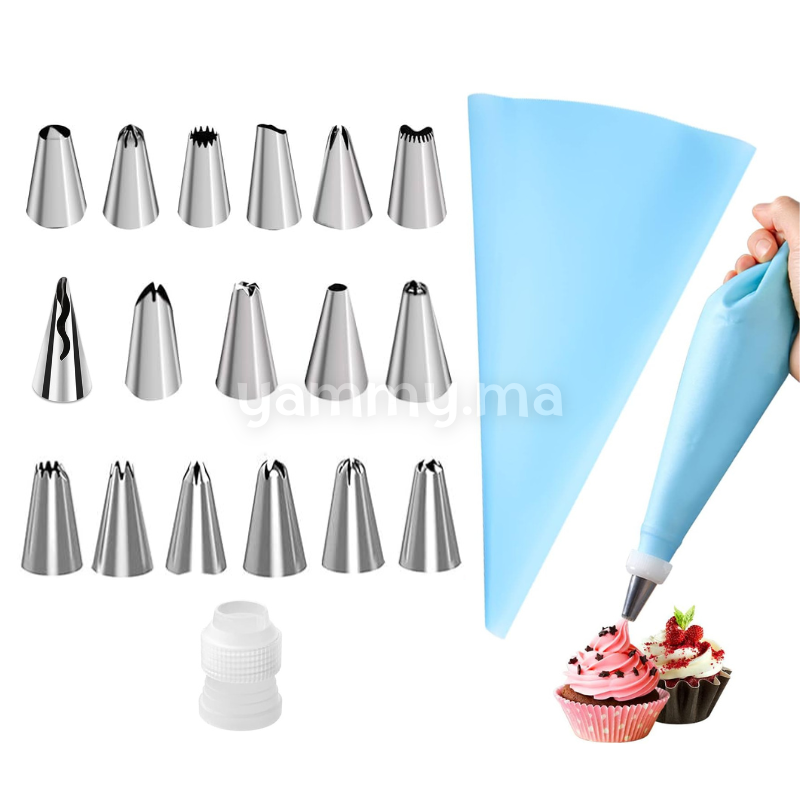 SET. 17 Mini Douilles Inox Décor Fleur avec Poche